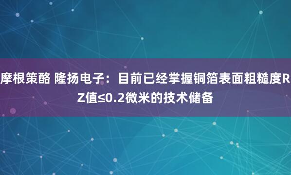 摩根策酪 隆扬电子：目前已经掌握铜箔表面粗糙度RZ值≤0.2微米的技术储备